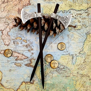 Viking Axe Hairstick, Single or Pair Wood Axe Hair Sticks, Norse Celtic Axe, Medieval Renaissance Hair Accessory, Hair Decor, LARP Accessory image 8