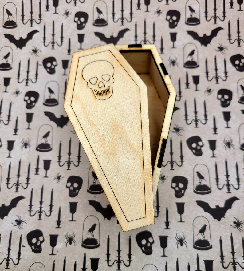 Coffin & Skull Stash Box  Birch Laser Engraved Lasercut image 0