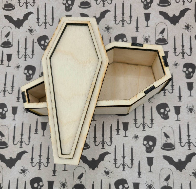 Coffin & Skull Stash Box  Birch Laser Engraved Lasercut image 4