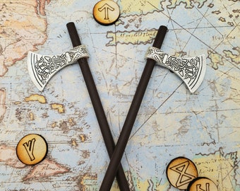 Viking Axe Hairstick, Single or Pair Wood Axe Hair Sticks, Norse Celtic Axe, Medieval Renaissance Hair Accessory, Hair Decor, LARP Accessory