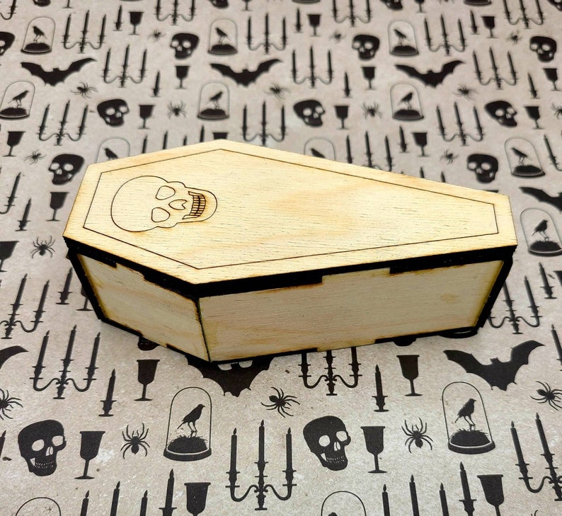 Coffin & Skull Stash Box  Birch Laser Engraved Lasercut image 3