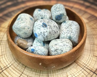 K2 Jasper Tumbled Stone, 25mm - 35mm, Tumbled Azurite in Granite, Polished K2 Stone, Medium Tumbled Crystal, Blueberry Stone, K 2 Granite