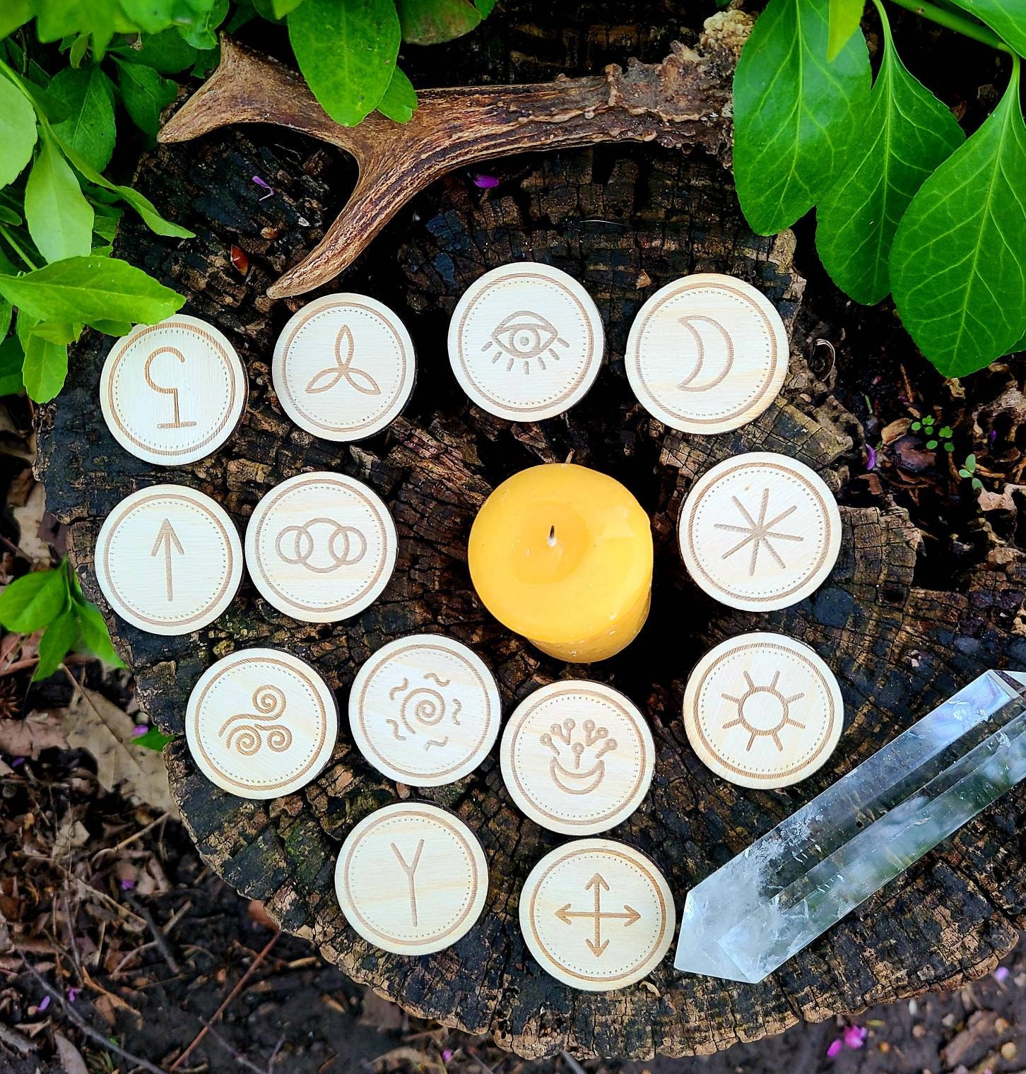 13 Witches Runes W/ Guide, Laser Engraved Wooden Witch's Rune Set