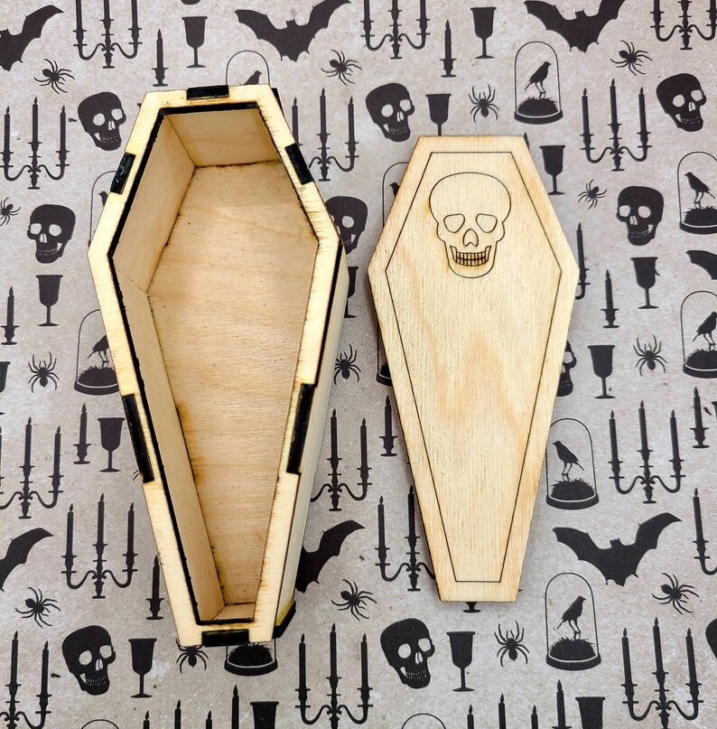 Coffin & Skull Stash Box  Birch Laser Engraved Lasercut image 2