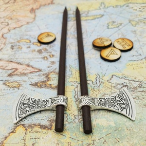 Viking Axe Hairstick, Single or Pair Wood Axe Hair Sticks, Norse Celtic Axe, Medieval Renaissance Hair Accessory, Hair Decor, LARP Accessory image 7