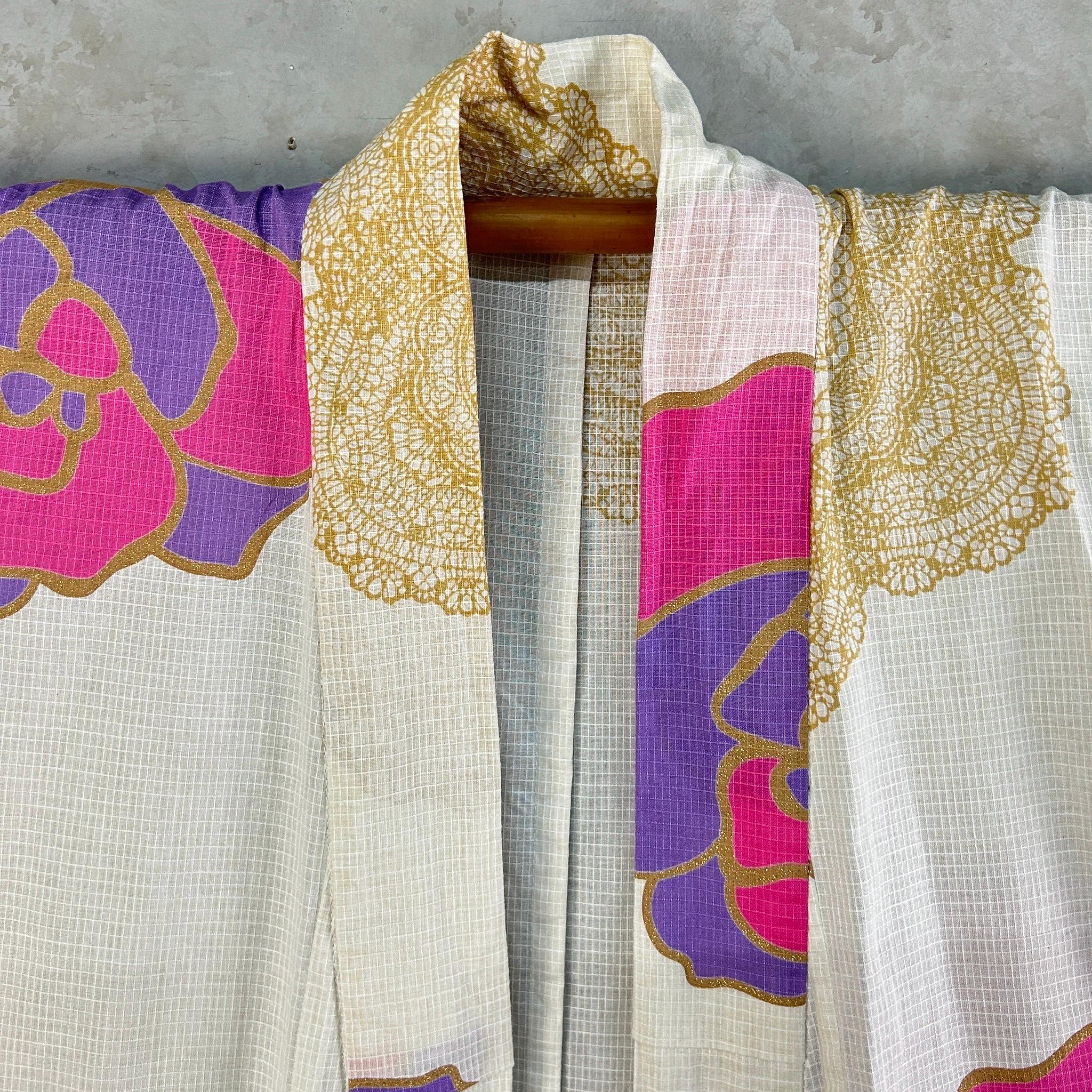 Japan Purple Robe Vintage Ladie's Yukata Purple Flower Motif/kimono/robe/vintage Japanese ...