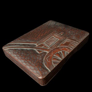 Boîte Kamakura-bori en laque rouge, pousse-pousse japonais sculpté/laqué/boîte aux lettres/Suzuribako/étui de calligraphie/fabriqué au Japon/livraison gratuite