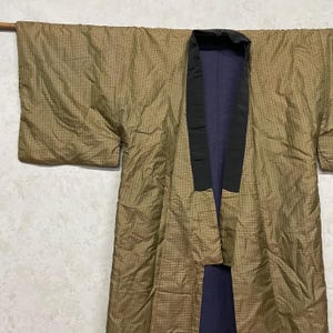 Haori Jacket Antique Plaid/Brown/Japan Vintage Kimono/for Men/boro/Free Shipping