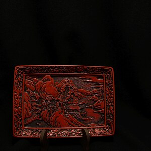 Vintage Sendai Tsuishu Lacquer Decorative Tray With base/Furnishing/Carving/Wooden/Urusi/Serving Tray/Plate/Shikki/Made in Japan