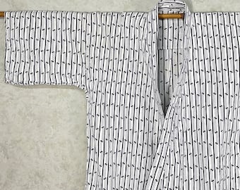 Vintage Men&#39;s Yukata Zig-Zag Stripes Design/Kimono/Cotton Robe/Vintage Japanese/male Dressing Gown/Blue White/Japanese Textile/Free Shipping