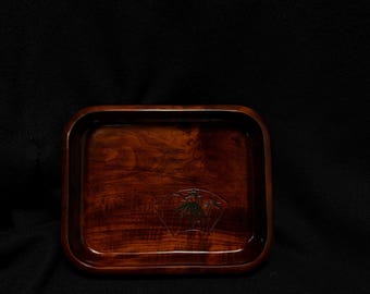Vintage Japans gelakt dienblad met bamboedesign en papieren doos/Obon/Lakwerk/Urushi/Serveerblad/Shikki/Gemaakt in Japan