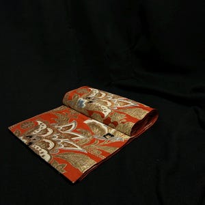 Gold Kimono Obi Flower Motif/Fukuro obi/Kimono Belt/Kimono Accessory/Vintage Obi Belt/Antiques/Made in Japan/Free Shipping