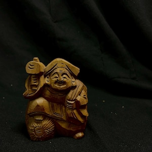 Antique Daikoku Hand carved Wooded Okimono/Japanese Vintage Ornament/Seven Gods of Luck Daikokuten/wooden statue/Carving