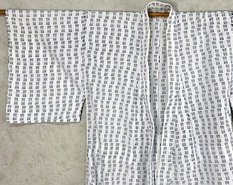 Vintage Men&#39;s Yukata 3 lines Design/Kimono/Cotton Robe/Vintage Japanese/male Dressing Gown/Blue White/Japanese Textile/Free Shipping