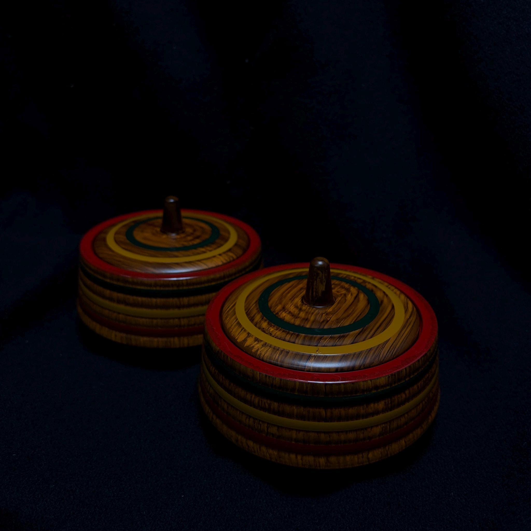 Vintage Japanese Candy Box Set of 2 Lacquerware Spinning Top Motif