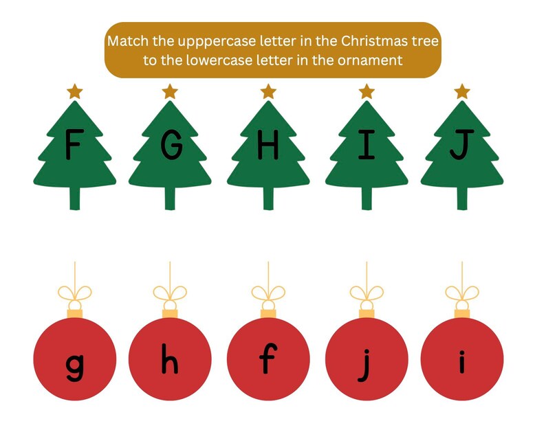 Matching Uppercase and Lowercase Letter Worksheet in Christmas Theme ...