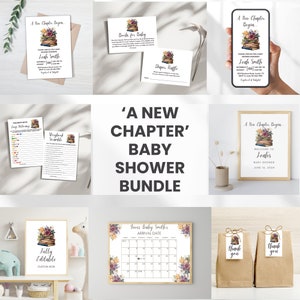 Può includere: Un set di biglietti stampabili per una festa di baby shower a tema pila di libri. Il set include un cartello di benvenuto, un invito, una scheda per la lotteria dei pannolini, schede di gioco, un calendario per indovinare la data di arrivo del bambino e tag di ringraziamento.