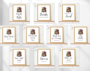 Editable Baby Shower Table Signs Set of 10 - A New Chapter Theme | DIY Canva Template | Literary Book Themed Baby Shower Decor | Book Theme