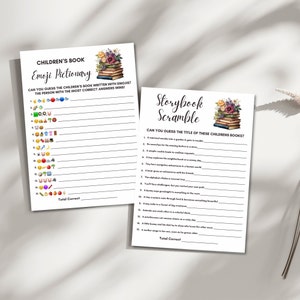 Scramble de contes et livre pour enfants Emoji Pictionary | Jeux de baby shower d'un nouveau chapitre | Réserver des activités thématiques pour baby shower | Imprimable