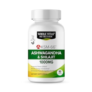 Whole Vitas KSM-66 Ashwagandha and Shilajit Extract 90 Capsules | Premium Ashwagandha Root Extract - Gluten Free, Non-GMO
