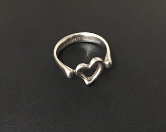 Bague vintage Tiffany & Co. Elsa Peretti Cœur Ouvert, Argent Sterling 925, Fabriquée en Espagne, Taille 4,75
