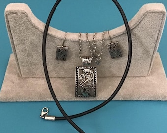 Vintage Silpada Sterling Silber Halskette & Ohrringe mit Lederband