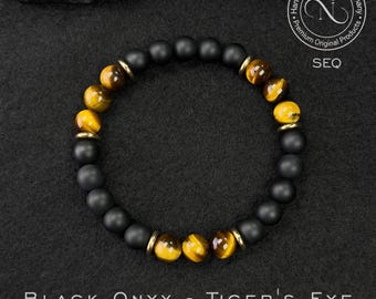 Bracelet pour homme en onyx noir • Oeil de tigre • Bijoux pour homme • Cadeau pour lui • Bracelet de guérison • Bracelet de perles