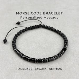 Armband met gepersonaliseerde morsecode • Geheime boodschap • Armband met zwarte onyx • Zwarte obsidiaan • Betekenisvol cadeau