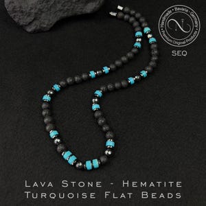Mens Necklace • Lava Stone ~ Hematite ~ Turquoise Necklace • Beaded Necklace for Men • Boho Style • Gemstone Necklace • Lava Stone Necklace