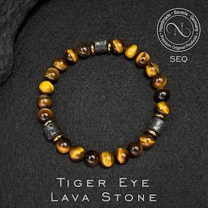 Mens Beaded Bracelet • Tiger Eye and Lava Stone Tube Beads • Healing Crystal Bracelet • Mens Jewelry • Gift for Men • Mens Bracelet •Natural