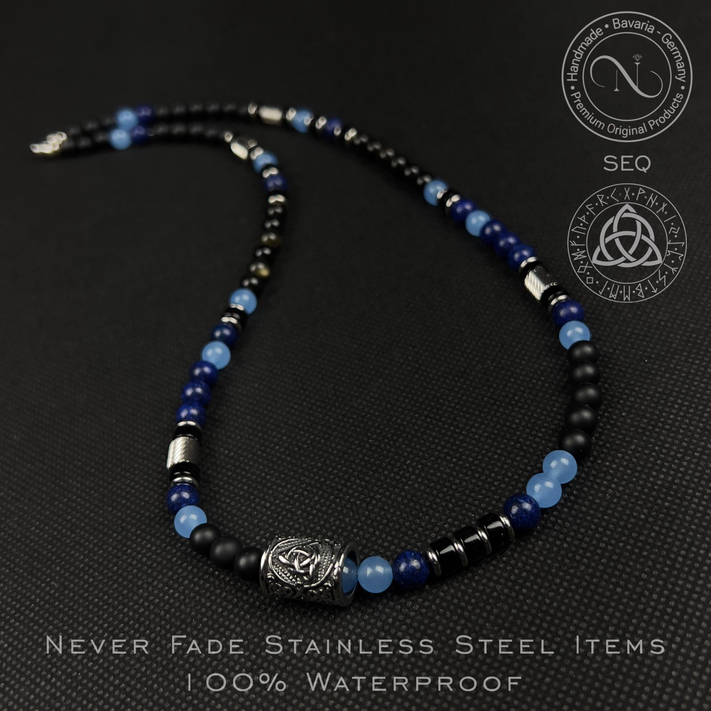Viking Runes Necklace Black Onyx Black Obsidian Lapis Lazuli Blue ...