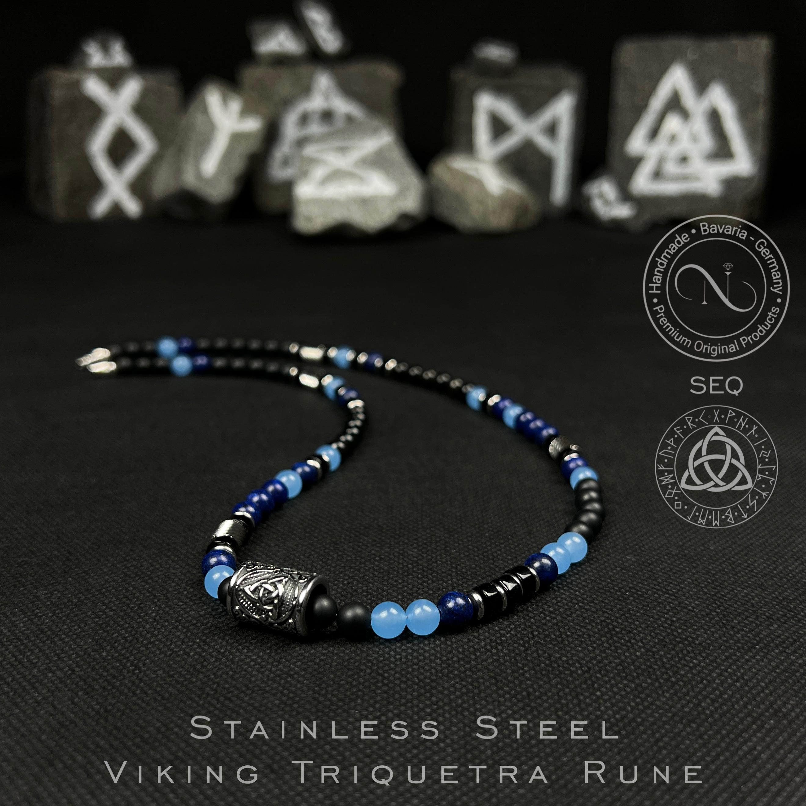 Viking Runes Necklace Black Onyx Black Obsidian Lapis Lazuli Blue ...