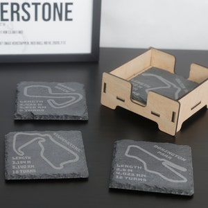 Coasters Set - F1 Gifts - Slate Coasters with Engraved British Racing Tracks