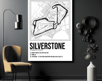 Silverstone Circuit Map Layout Print with Corner Names - Modern Sleek Wall art