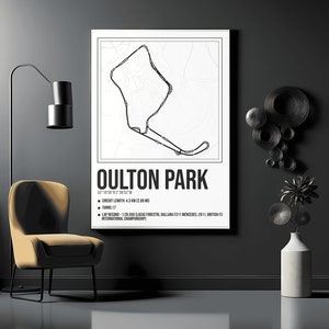 Oulton Park-baankaartlay-outprint met hoeknamen - moderne strakke muurkunst