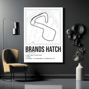 Brands Hatch Track kaartlay-outprint met namen van hoeken - moderne strakke muurkunst