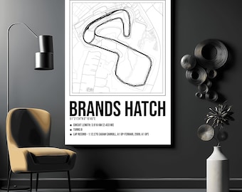 Brands Hatch Track Map Layout Print with Corner Names - Modern Sleek Wall Art