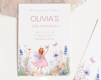 Fairy Girls Birthday Party Invitation Minimalist Editable invitation Floral Fairy Garden Birthday Party Invite Printable Invitation Template