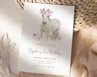 Editable Birthday Invitation Template for Girls, Horse Birthday Party Invite, Gallop on Over Cowgirl Saddle Up Birthday Template, Cowgirl