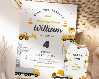 Boys Birthday Invitation Party Transportation Editable Invitation Template, Transportation Vehicle Transportation thank you tag