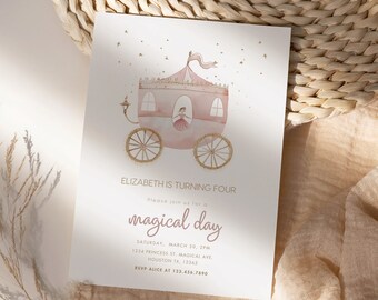 Girls Birthday Invitation Party Princess Editable Party Invite Princess Carriage Personalized Invitation Editable with Canva