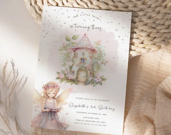 Fairy Girls Birthday Party Invitation  Floral Fairy Garden Birthday Party Invite, Printable Invitation Template