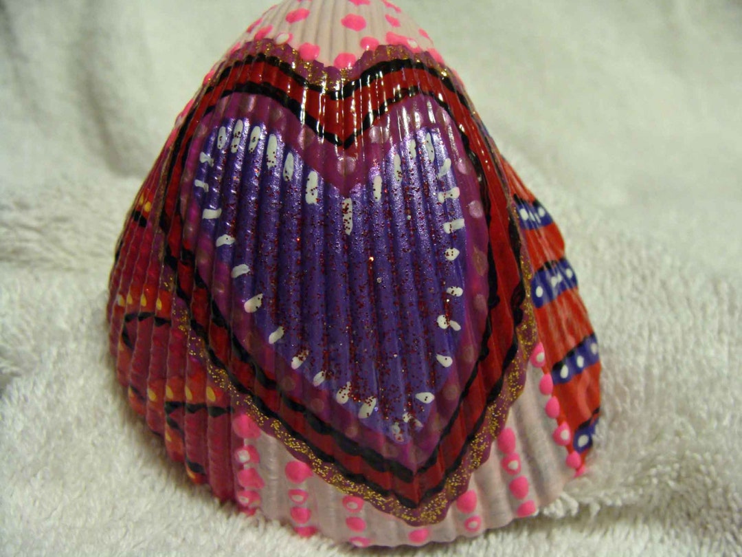 Red Valentine Heart Sea Shell - Hand Painted - Crafted With Care in the ...