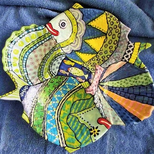Fish and Sea Shell Ceramic Platter with 4 divided sections Hand Painted  Made in USA