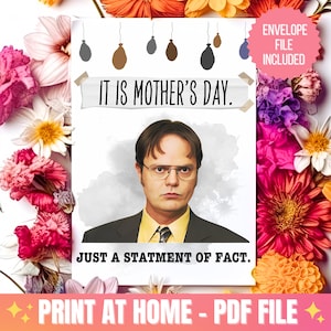 Cartão engraçado do dia das mães, é o dia das mães, cartão temático do escritório, cartão engraçado para impressão, cartão de cotação do escritório, cartão de dia das mães com citação de Dwight