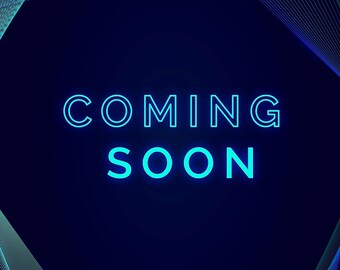 以下が含まれることがあります： 青と緑の抽象的な背景に、ネオンブルーの文字で「COMING SOON」と表示されています。
