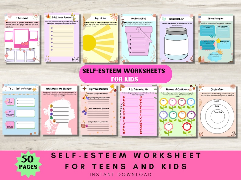 Self-esteem Worksheets for Teens and Kids: Mental Health, Coping Skills