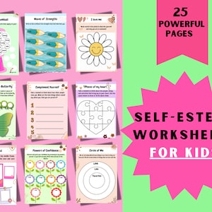 Self-Esteem Worksheets for Kids, Mental Health, Kids, Therapy Worksheets,Coping Skills,SEL,Emotional Learning, Growth Mindset,Counseling,Cbt