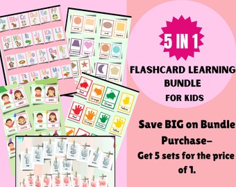 Kids Learning Flashcard Bundle: ABC, Numbers, Colors, Shapes, Emotions