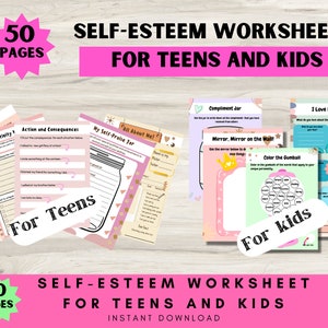 Self-Esteem Worksheets for Teens and Kids,Mental Health, Teen, Therapy Worksheets,Coping Skills,Counseling,SEL,Teens, Kids Self Esteem,Dbt